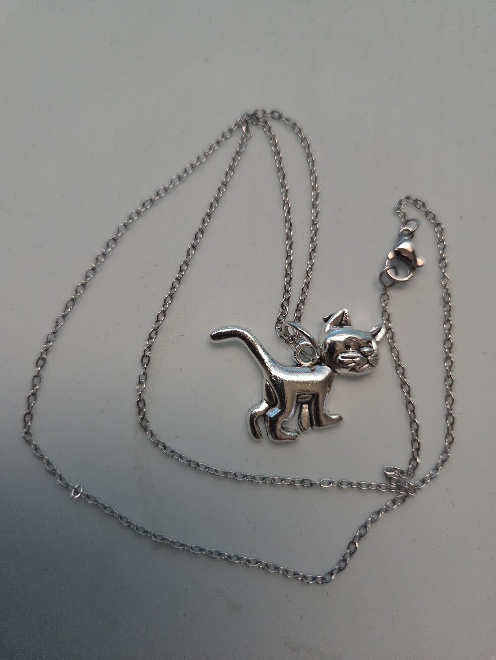 Silver Tone Cat Pendant Necklace - Petite Cat Charm